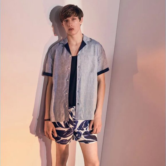 Club Monaco Men’s XS 4” Inseam Swim Trunk - Blue Leaf Print - Picture 2 of 9